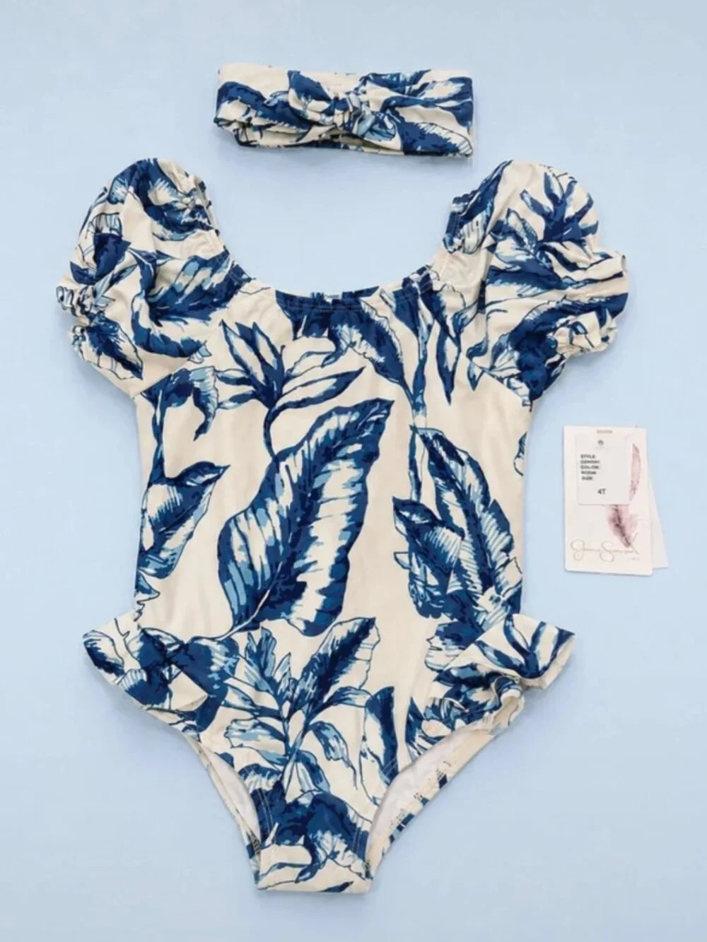 NWT Jessica Simpson Girls Swimsuit Headband UPF 50+ 4T